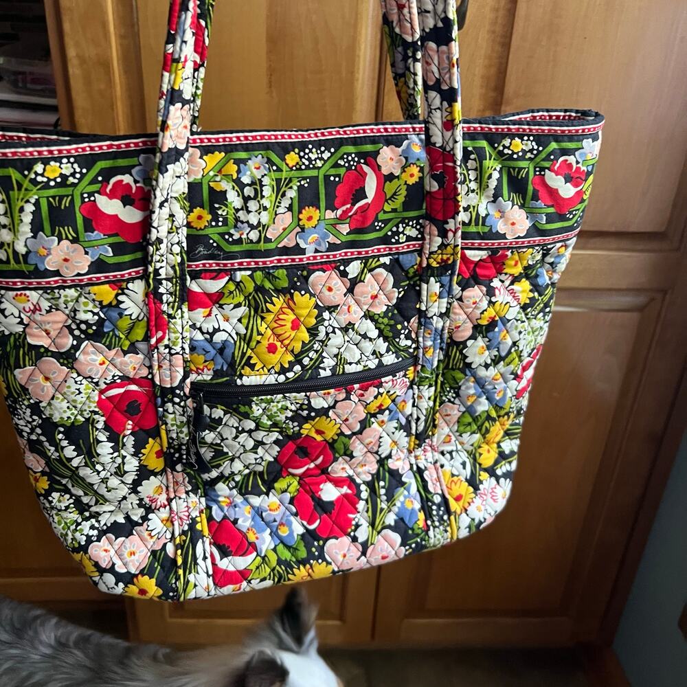 Vintage VERA BRADLEY "Poppy Fields" Bag Black/Red/Yellow/White14" x 17" - Picture 11 of 12